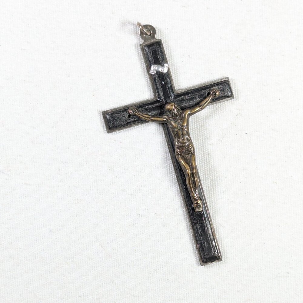 Vintage Italian crucifix pendant, rosary cross 3.5" tall